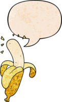 dibujos animados plátano con habla burbuja en retro textura estilo png