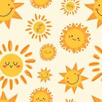 Seamless pattern with a cute sun. Different cute sunshine pattern. Summer positive children's pattern. Print for children's fabric, textile. vector