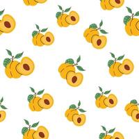 Seamless pattern with apricots. illustration of fruit in flat style. Cute minimalistic pattern. For textiles and packaging. White isolated background. vector