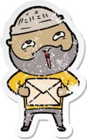 distressed sticker of a cartoon happy bearded man png