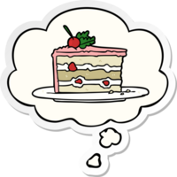 cartoon dessert cake with thought bubble as a printed sticker png