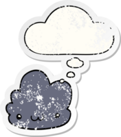 cute cartoon cloud with thought bubble as a distressed worn sticker png