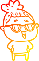 warm gradient line drawing of a cartoon happy woman wearing spectacles png