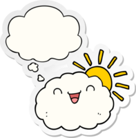 happy cartoon cloud with thought bubble as a printed sticker png