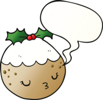 cute cartoon christmas pudding with speech bubble in smooth gradient style png