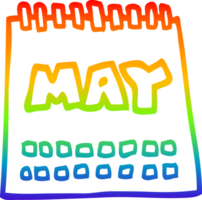 rainbow gradient line drawing of a cartoon calendar showing month of may png