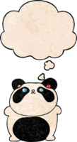 cartoon panda with thought bubble in grunge texture style png