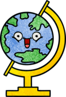 rétro grunge texture dessin animé de une globe de le monde png