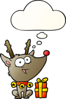 cartoon christmas reindeer with thought bubble in smooth gradient style png