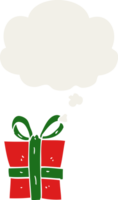 cartoon gift with thought bubble in retro style png