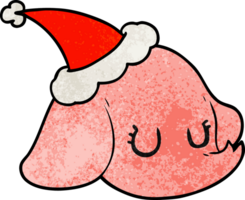 main tiré texturé dessin animé de une l'éléphant visage portant Père Noël chapeau png