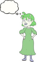 hand drawn thought bubble cartoon alien woman png