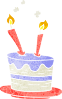 main tiré rétro dessin animé griffonnage de une anniversaire gâteau png