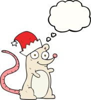 mão desenhado pensamento bolha desenho animado rato vestindo Natal chapéu png