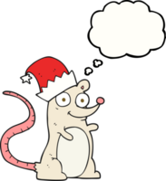 main tiré pensée bulle dessin animé Souris portant Noël chapeau png