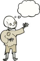 cartoon skeleton waving with thought bubble png