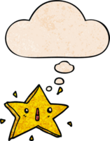 cute cartoon star with thought bubble in grunge texture style png
