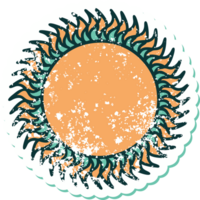 iconic distressed sticker tattoo style image of a sun png