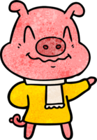 nervous cartoon pig wearing scarf png