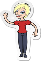 pegatina de una mujer de dibujos animados saludando png
