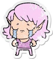 distressed sticker of a cartoon crying elf girl png