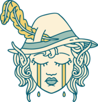 Retro Tattoo Style crying elf bard character face png