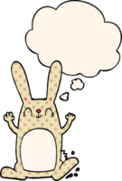 cartoon rabbit with thought bubble in comic book style png