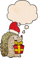 Karikatur Igel tragen Weihnachten Hut mit habe gedacht Blase im Grunge Textur Stil png