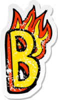 retro distressed sticker of a cartoon flaming letter png