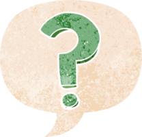 cartoon question mark with speech bubble in grunge distressed retro textured style png