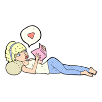 cartoon woman loving reading her book png