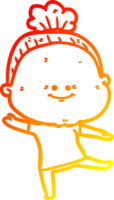 warm gradient line drawing of a cartoon happy old woman png