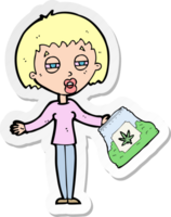 sticker of a cartoon woman with bag of weed png