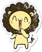 distressed sticker of a happy cartoon lion png