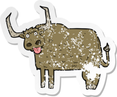 pegatina retro angustiada de una vaca peluda de dibujos animados png