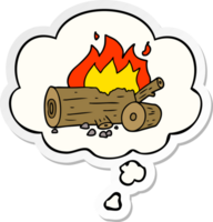 cartoon camp fire with thought bubble as a printed sticker png