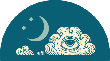 imagem de estilo de tatuagem icônica de estrelas da lua e nuvem png