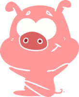 happy flat color style cartoon pig png