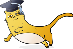 mano dibujado dibujos animados gato con graduado gorra png
