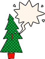 cartoon christmas tree with speech bubble in comic book style png