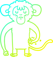 cold gradient line drawing of a cartoon monkey scratching png