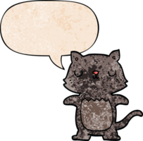 cartoon cat with speech bubble in retro texture style png