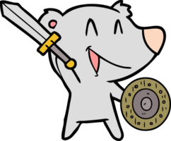 laughing bear cartoon with sword and shield png