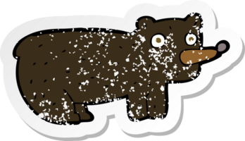 retro distressed sticker of a funny cartoon black bear png