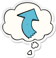 cartoon pointing arrow with thought bubble as a printed sticker png