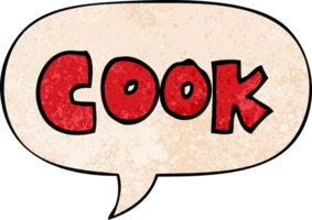 dibujos animados palabra cocinar con habla burbuja en retro textura estilo png
