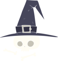 flat color illustration of witch hat with skull png