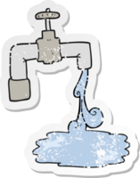 retro distressed sticker of a cartoon running faucet png