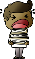 homme criant de dessin animé avec une pile de livres png