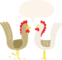 cartoon chickens with speech bubble in retro style png